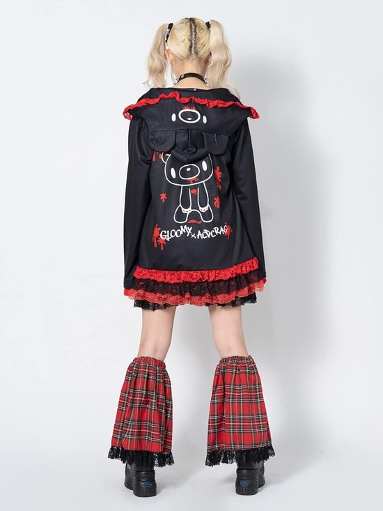 Gloomy Bear Jackets & Blazers - Gloomy Bear x ACDC Rag Black and Red Lace Zip Jacket
